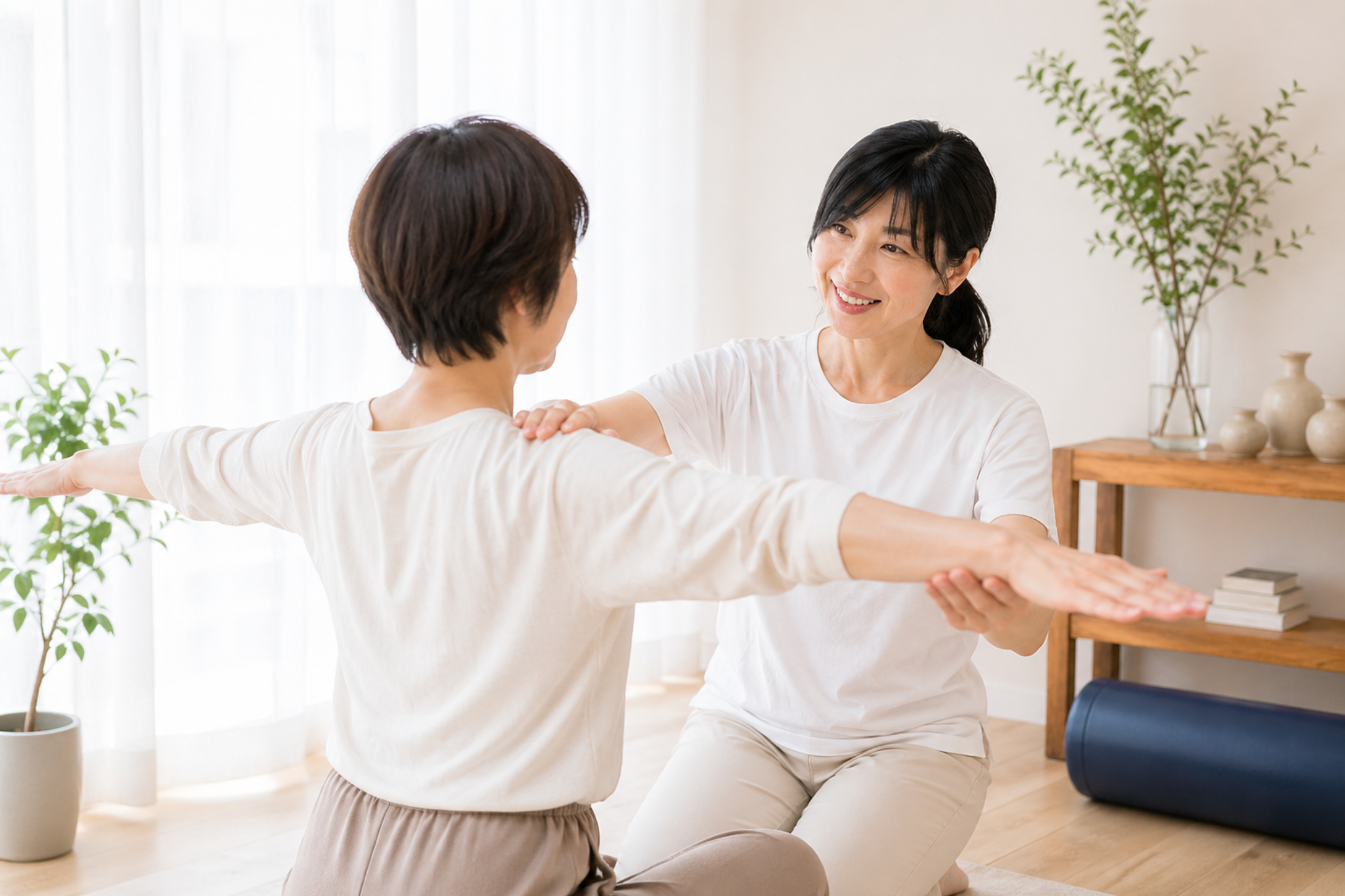 お客様と体操をする三浦美和