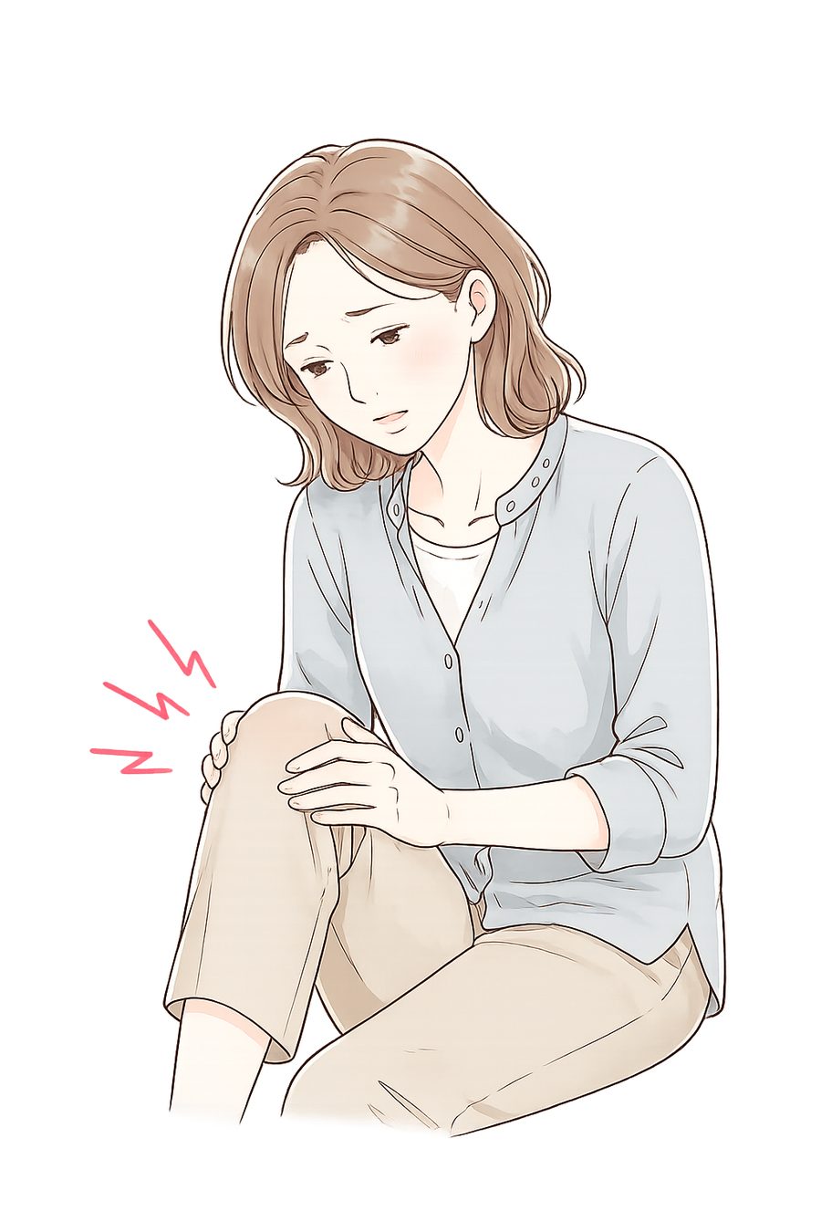 膝の痛みに悩む女性のイラスト