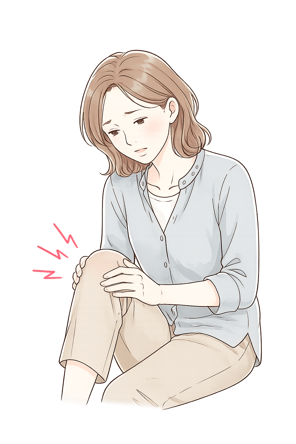 膝の痛みに悩む女性のイラスト