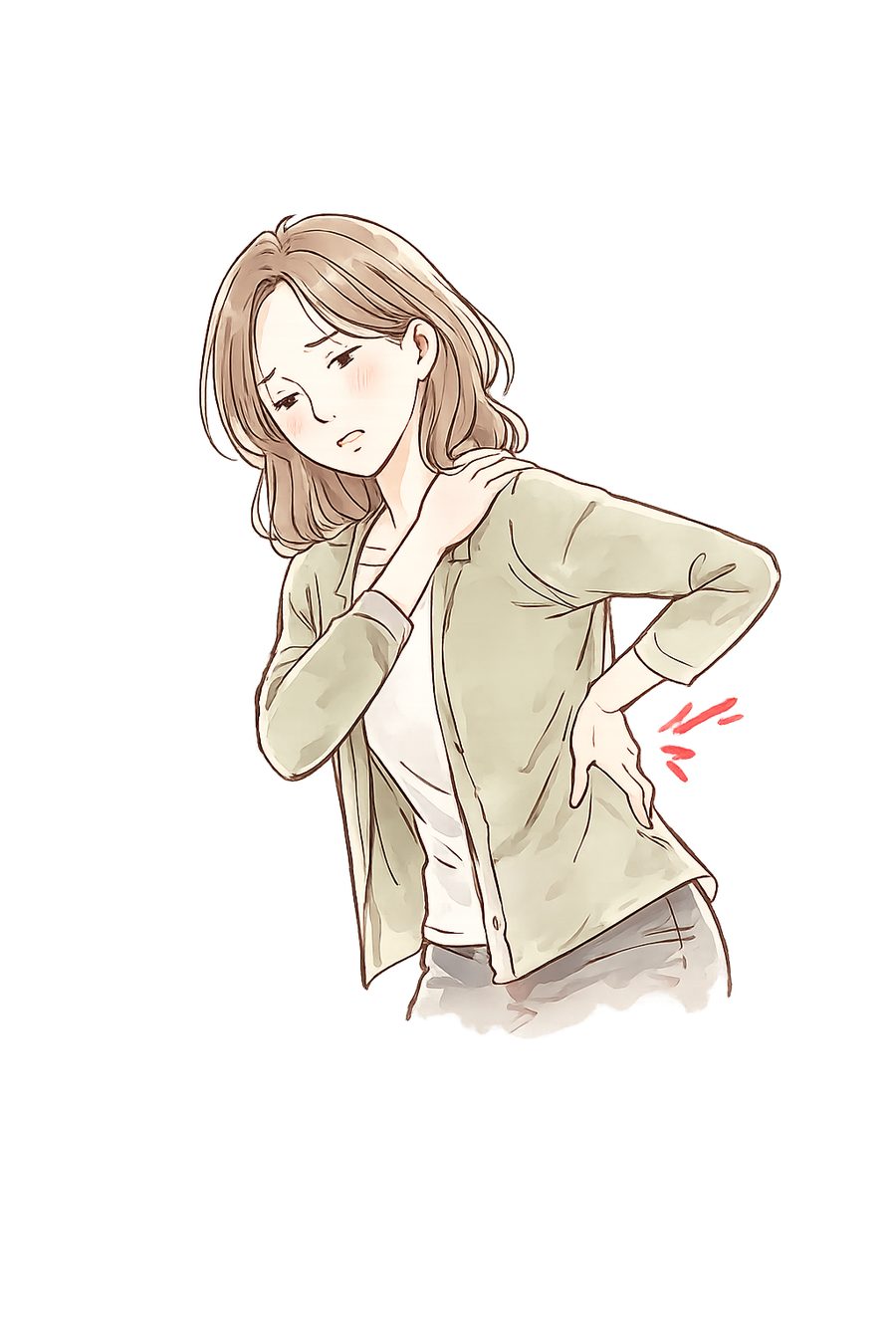 腰痛・ぎっくり腰に悩む女性のイラスト