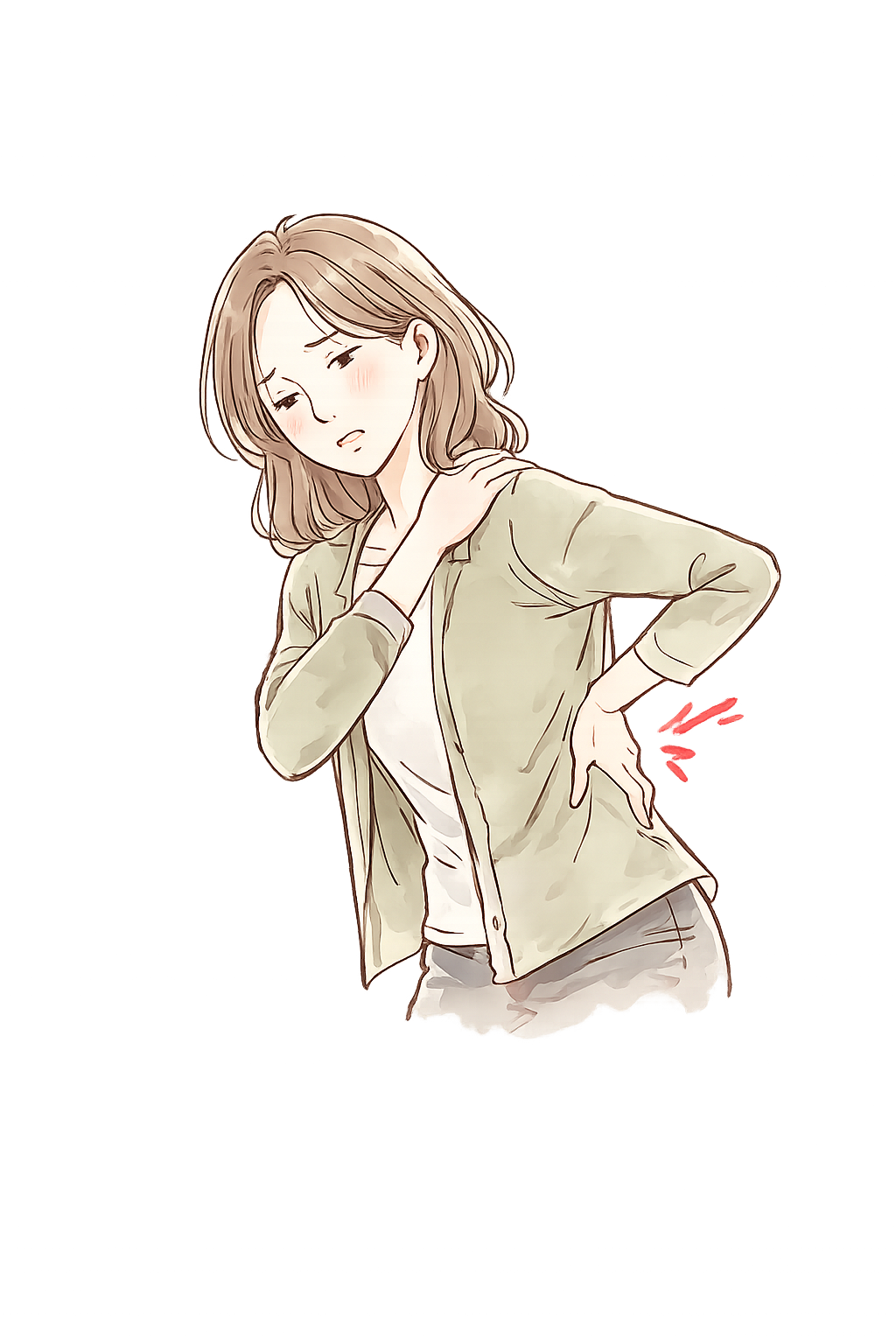 腰痛・ぎっくり腰に悩む女性のイラスト